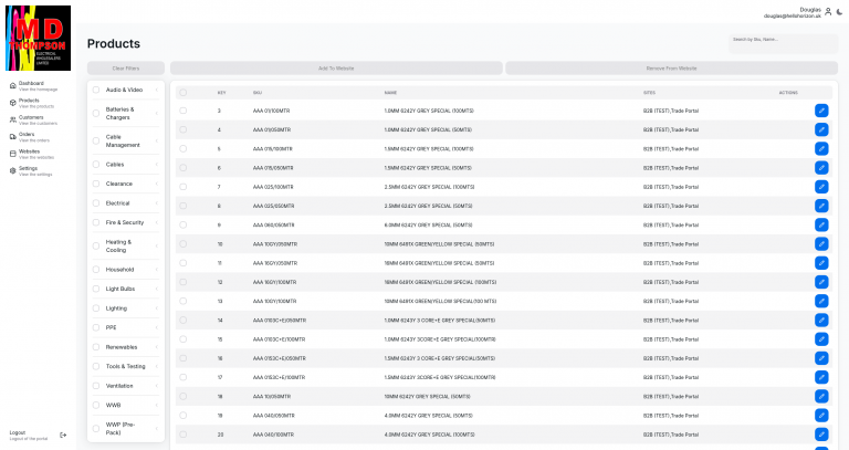 Screenshot of the MD Thompson dashboard.