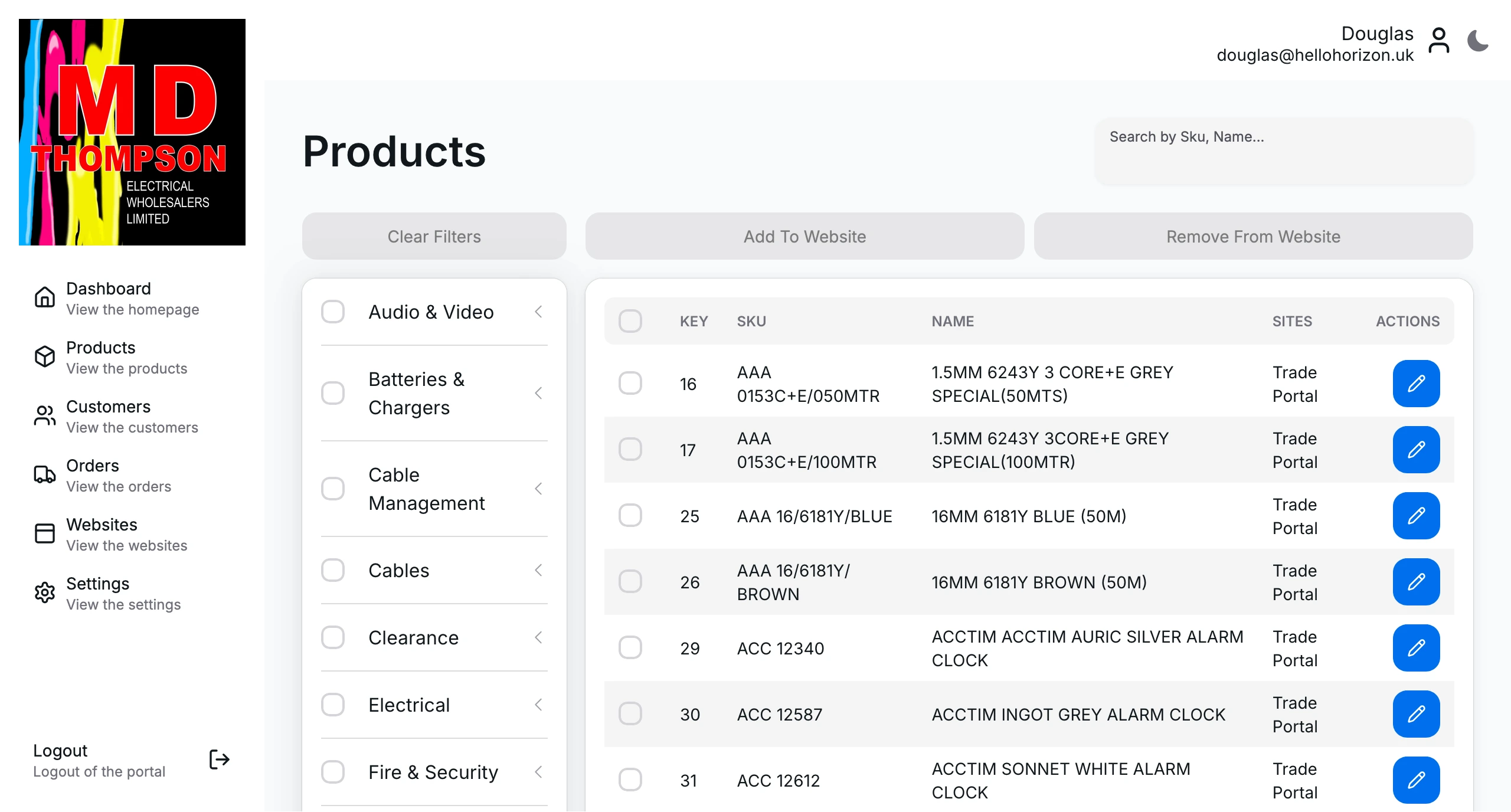 A screenshot of the product page of the ShelfSync dashboard