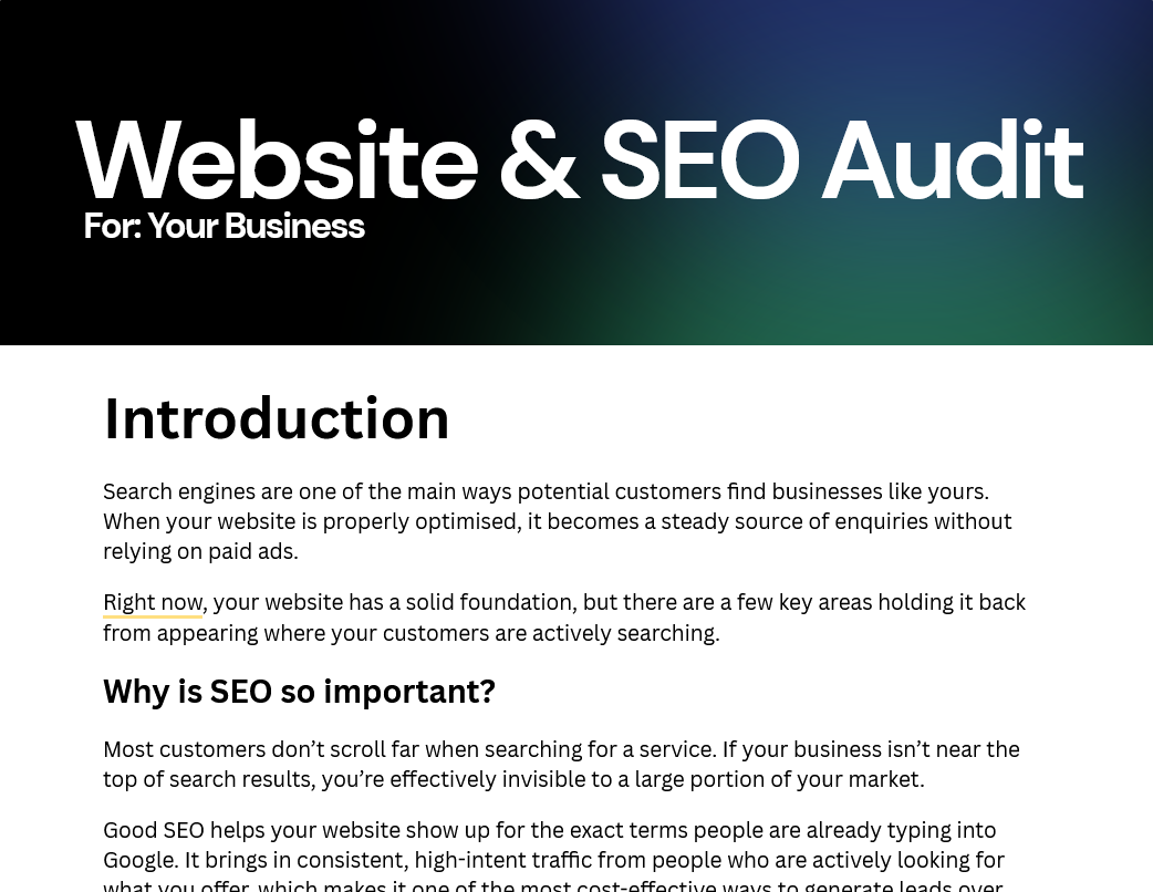 Website & SEO audit example document.